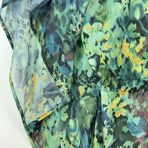 BADGLEY MISCHKA Green Jewel Tone Floral Sheer Swim Cover Up Top Womens Sz Medium - Picture 9 of 9